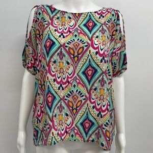 Lilly Pulitzer Crown Jewels Silk Boxy Top Blouse Size M Cold Shoulder